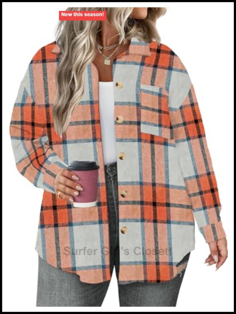 Plus Size Plaid Shacket Flannel Button Down Oversized Loose Fit Women's Casual